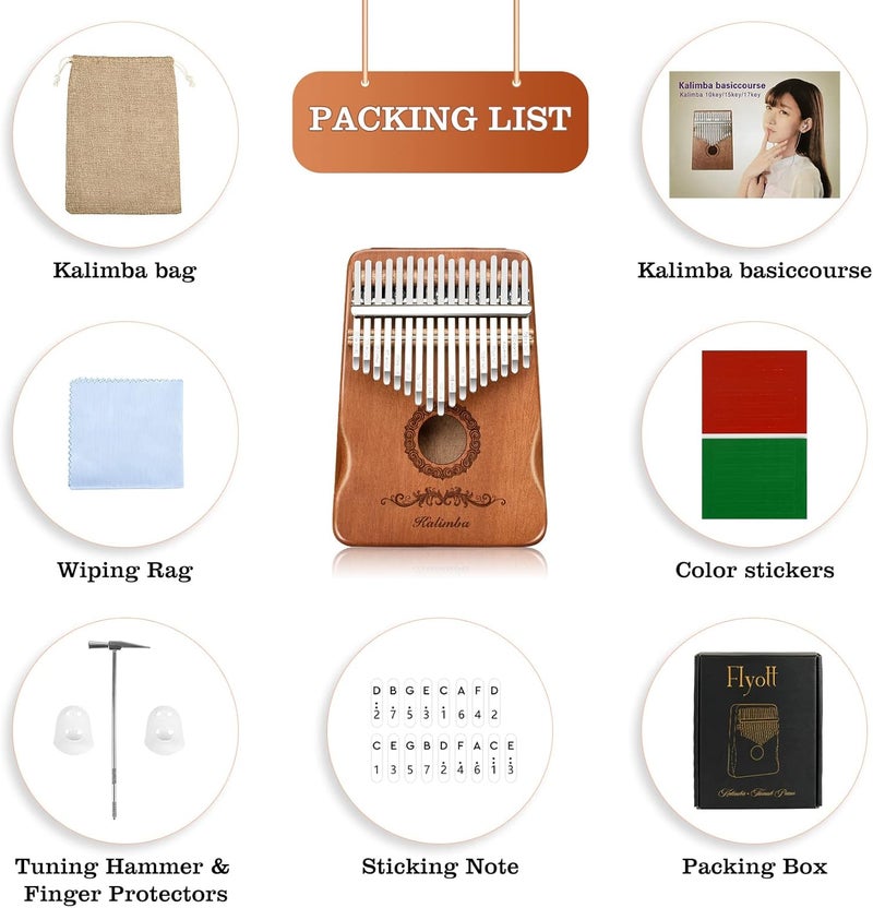 Flyott Kalimba Thumb Piano 17 Keys, Finger Piano Musical Instruments, Mbira Music Kids Gifts Adult Beginners Hand Pianos Brown - Image 2